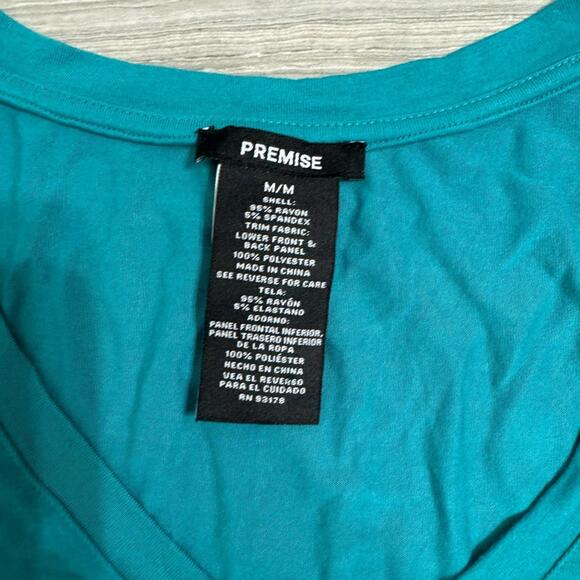 Premise Blue Green Short Sleeve V Neck Panel Top- Size Medium - Picture 3 of 5